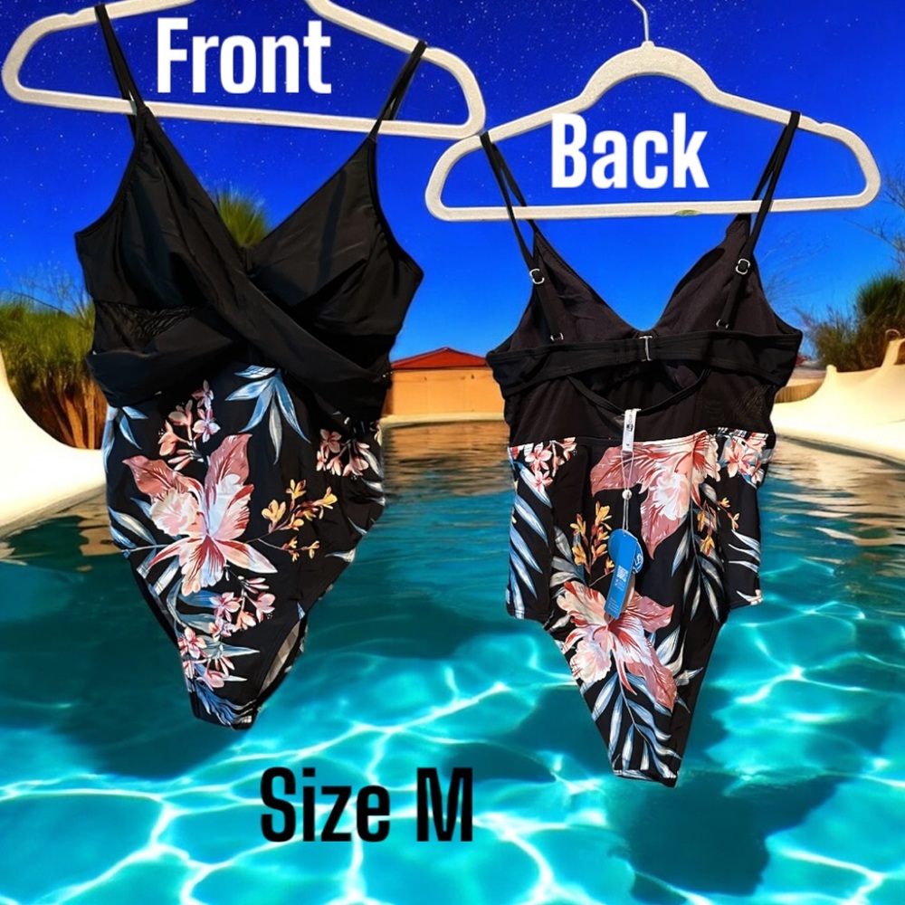 Floral Black Kids One Piece Swimsuit